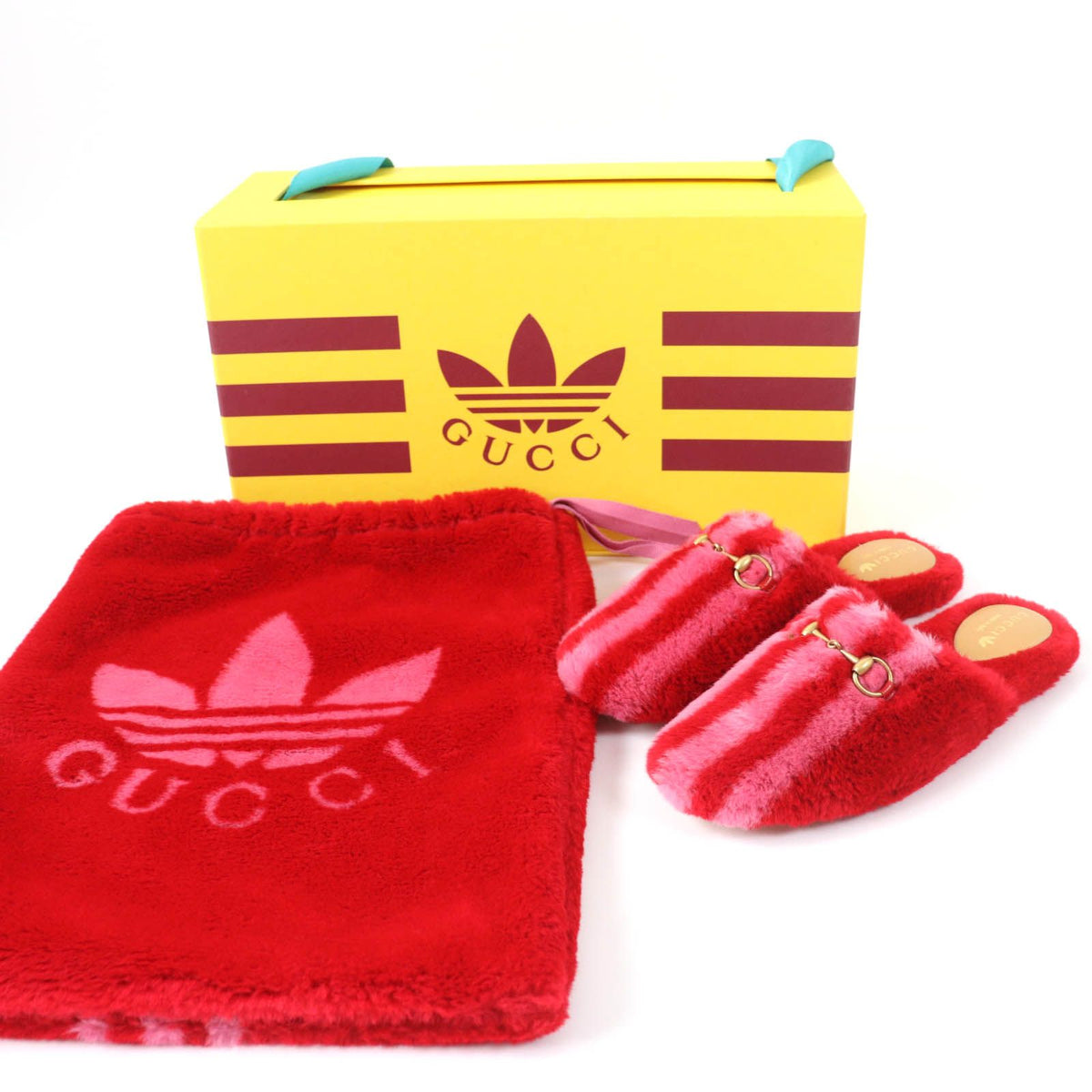 Gucci x Adidas Horsebit Fur Mules Red — view 2