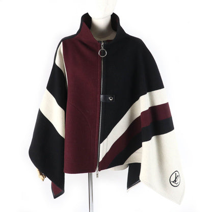 Louis Vuitton Wool Silk Graphic LV Jacquard Paipin Glam Zip UP Poncho Black