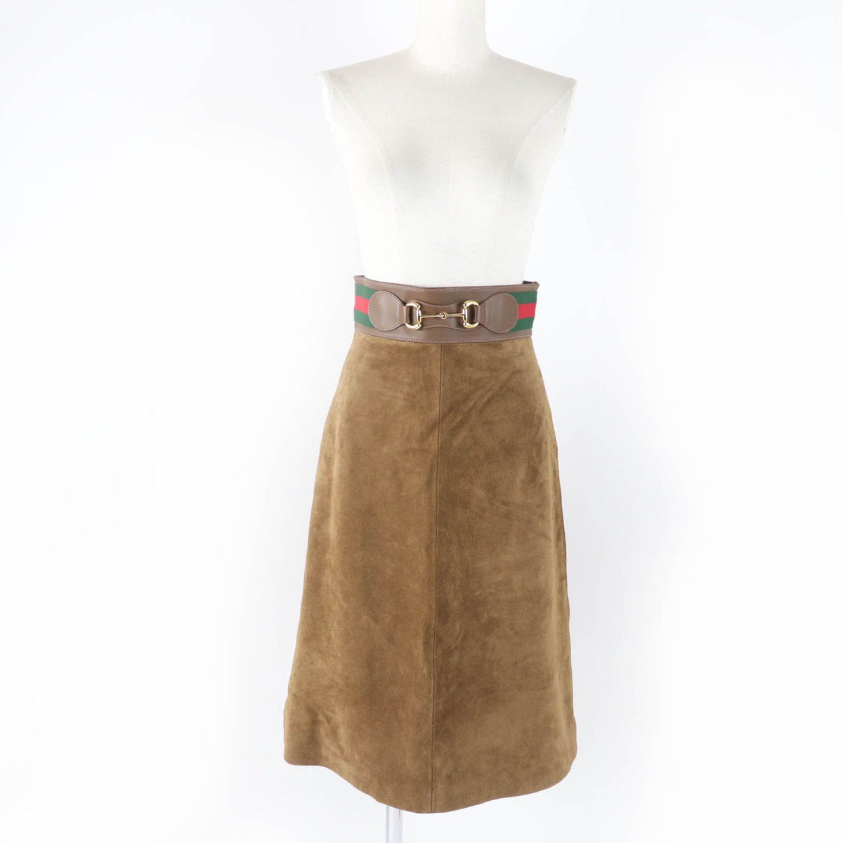 Gucci Cowsuede Horsebit Sherry Line Leather Flareskirt Brown 36 — view 2