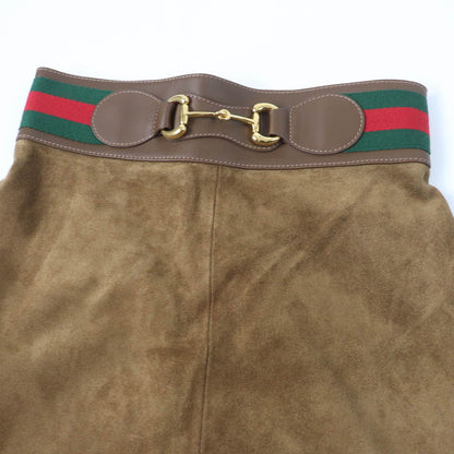 Gucci Cowsuede Horsebit Sherry Line Leather Flareskirt Brown 36 — view 5