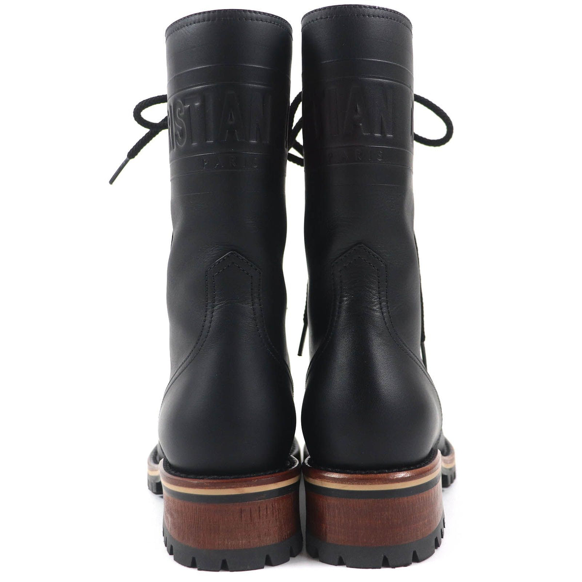 Dior Quest Logo Embossed Lace-up Combat Leather Boots Black — view 6