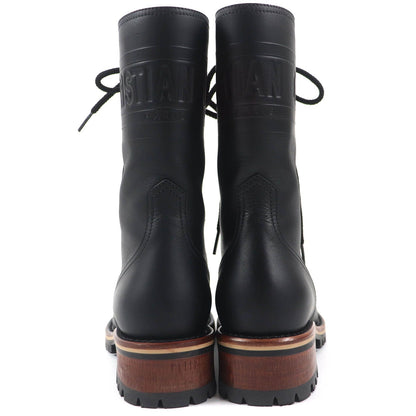 Dior Quest Logo Embossed Lace-up Combat Leather Boots Black — view 6