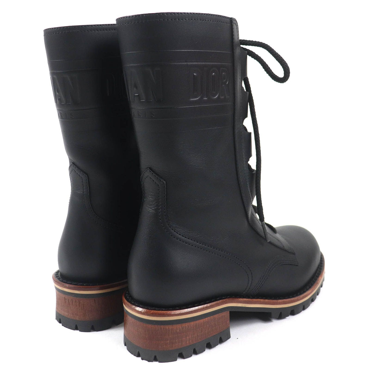 Dior Quest Logo Embossed Lace-up Combat Leather Boots Black — view 7