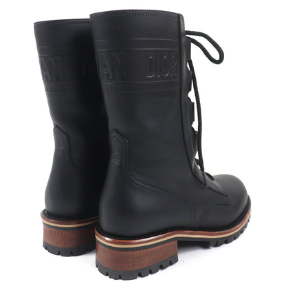 Dior Quest Logo Embossed Lace-up Combat Leather Boots Black — view 7