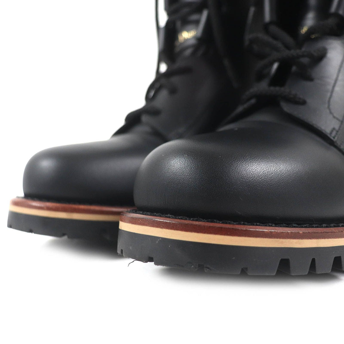 Dior Quest Logo Embossed Lace-up Combat Leather Boots Black — view 5