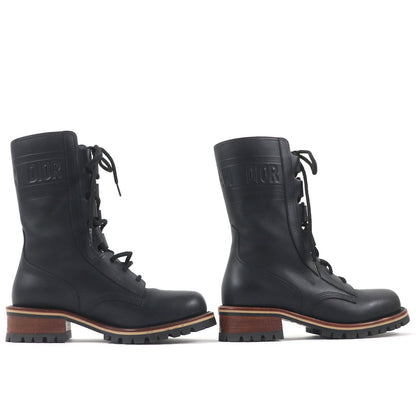 Dior Quest Logo Embossed Lace-up Combat Leather Boots Black — view 4