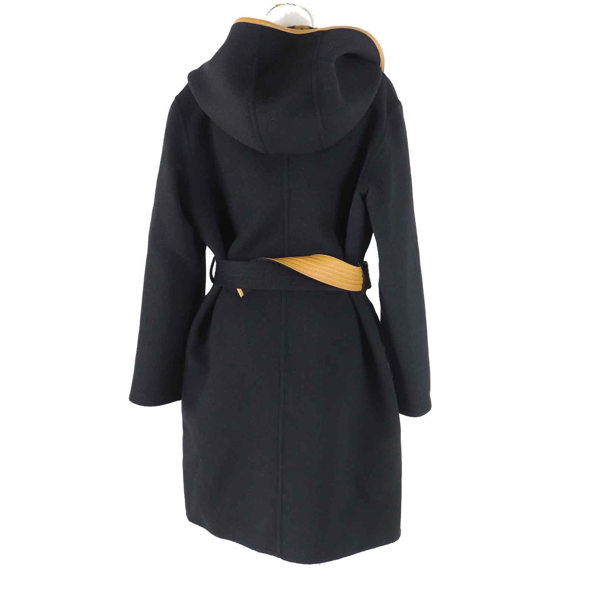 Louis Vuitton Wool Silk Giant Monogram Hooded Wrap Coat Black Brown 38 — view 4