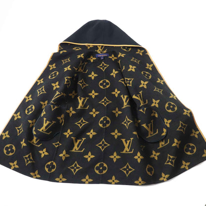 Louis Vuitton Wool Silk Giant Monogram Hooded Wrap Coat Black Brown 38 — view 6