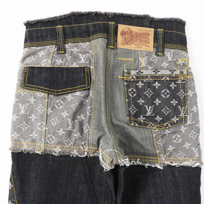 Louis Vuitton Cutoff Monogram Patchwork Denim Pants Indigo Blue Gray 34 — view 4