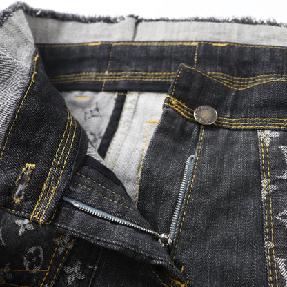Louis Vuitton Cutoff Monogram Patchwork Denim Pants Indigo Blue Gray 34 — view 5