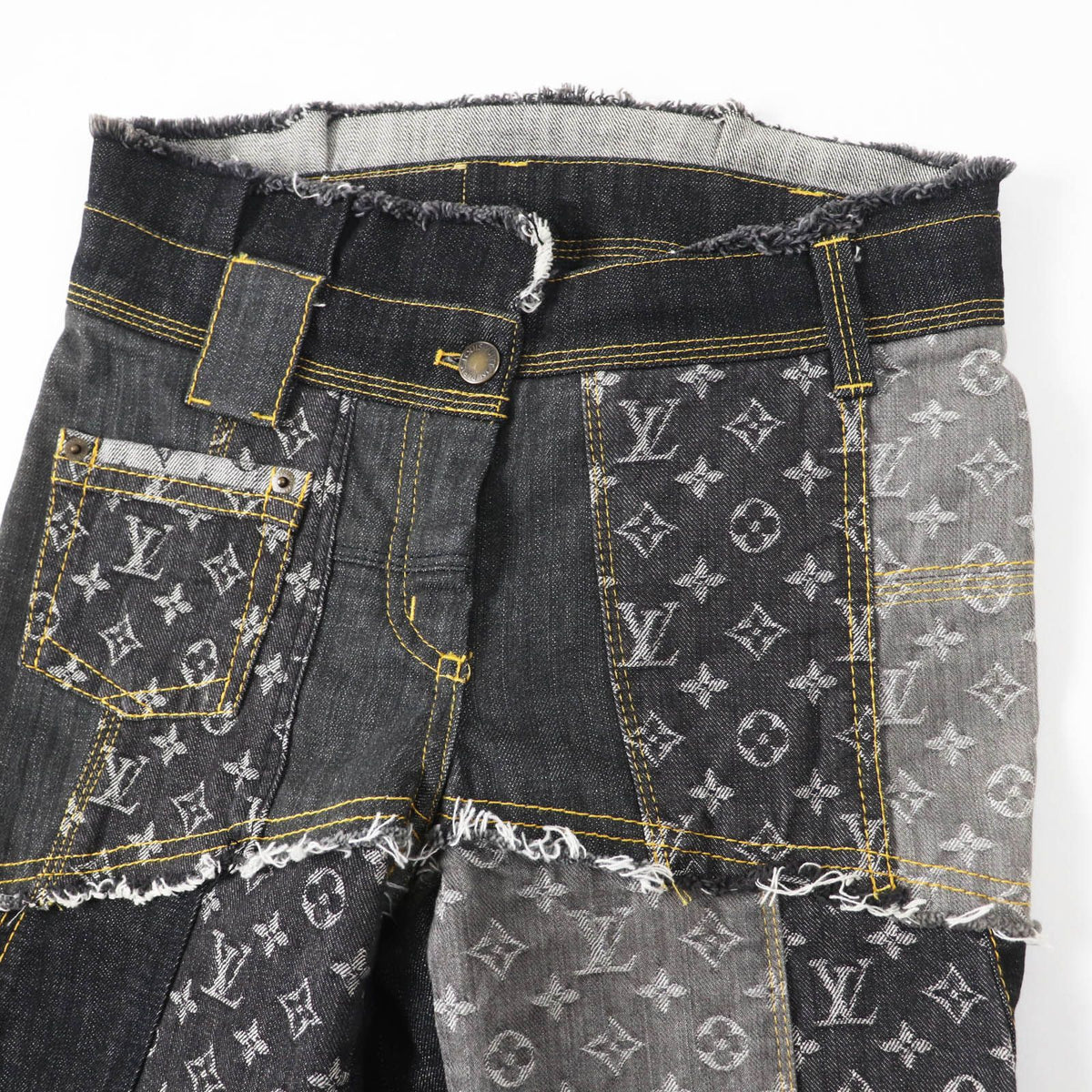 Louis Vuitton Cutoff Monogram Patchwork Denim Pants Indigo Blue Gray 34 — view 2