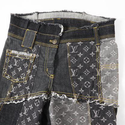 Louis Vuitton Cutoff Monogram Patchwork Denim Pants Indigo Blue Gray 34 — view 2