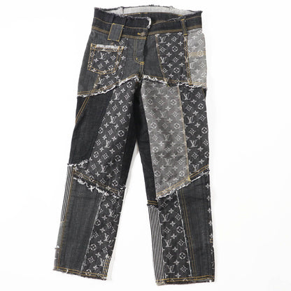 Louis Vuitton Cutoff Monogram Patchwork Denim Pants Indigo Blue Gray 34