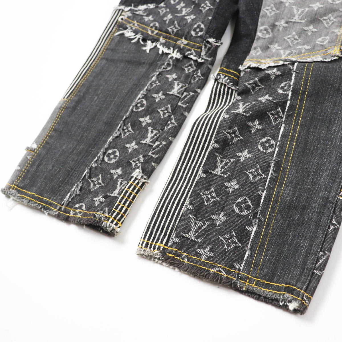 Louis Vuitton Cutoff Monogram Patchwork Denim Pants Indigo Blue Gray 34 — view 6