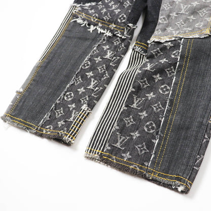 Louis Vuitton Cutoff Monogram Patchwork Denim Pants Indigo Blue Gray 34 — view 6