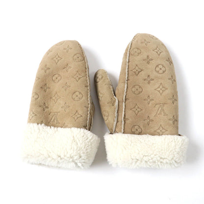 Louis Vuitton Muff Shearling Lamb Monogram Mittens Gloves Beige — view 6