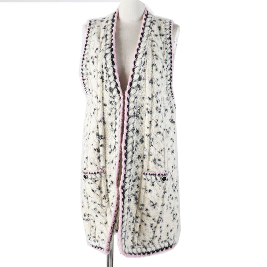 Chanel 21A Cashmere Blend Runway Wear Long Length Knit Vest Ecru Black Gold