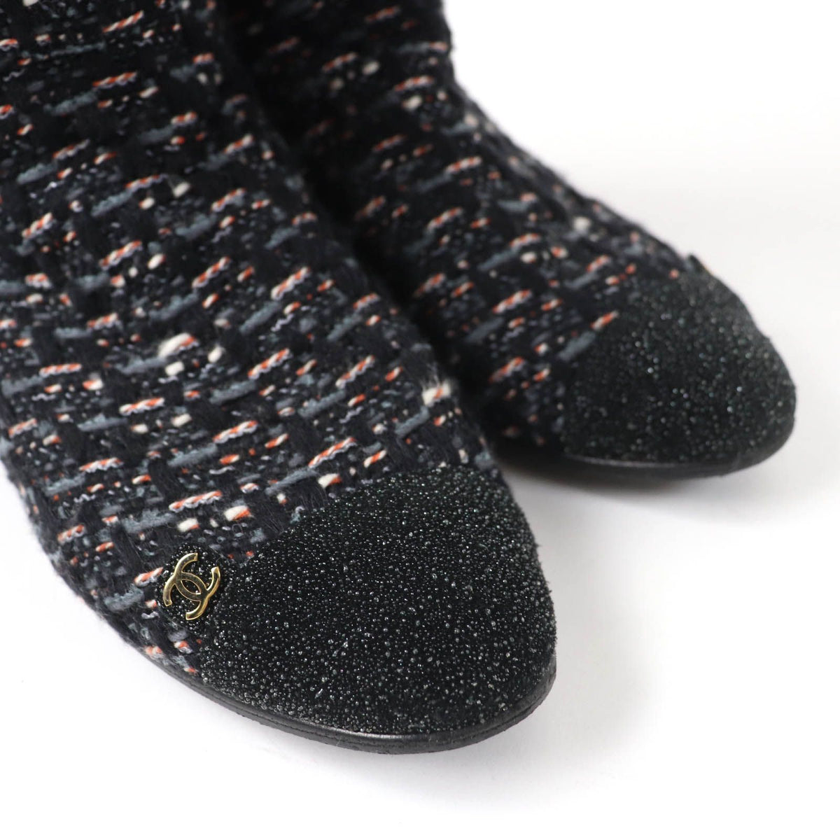 Chanel CC Logo Back Zip Tweed Flat Long Boots Multicolor — view 7