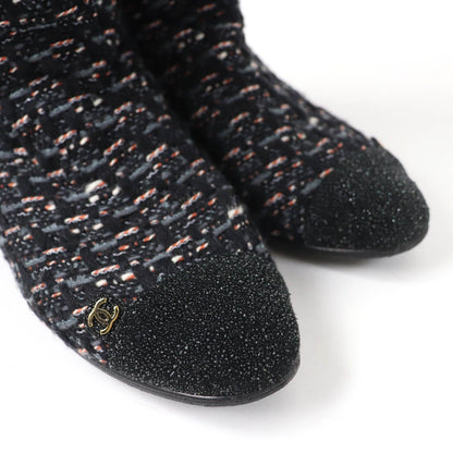 Chanel CC Logo Back Zip Tweed Flat Long Boots Multicolor — view 7