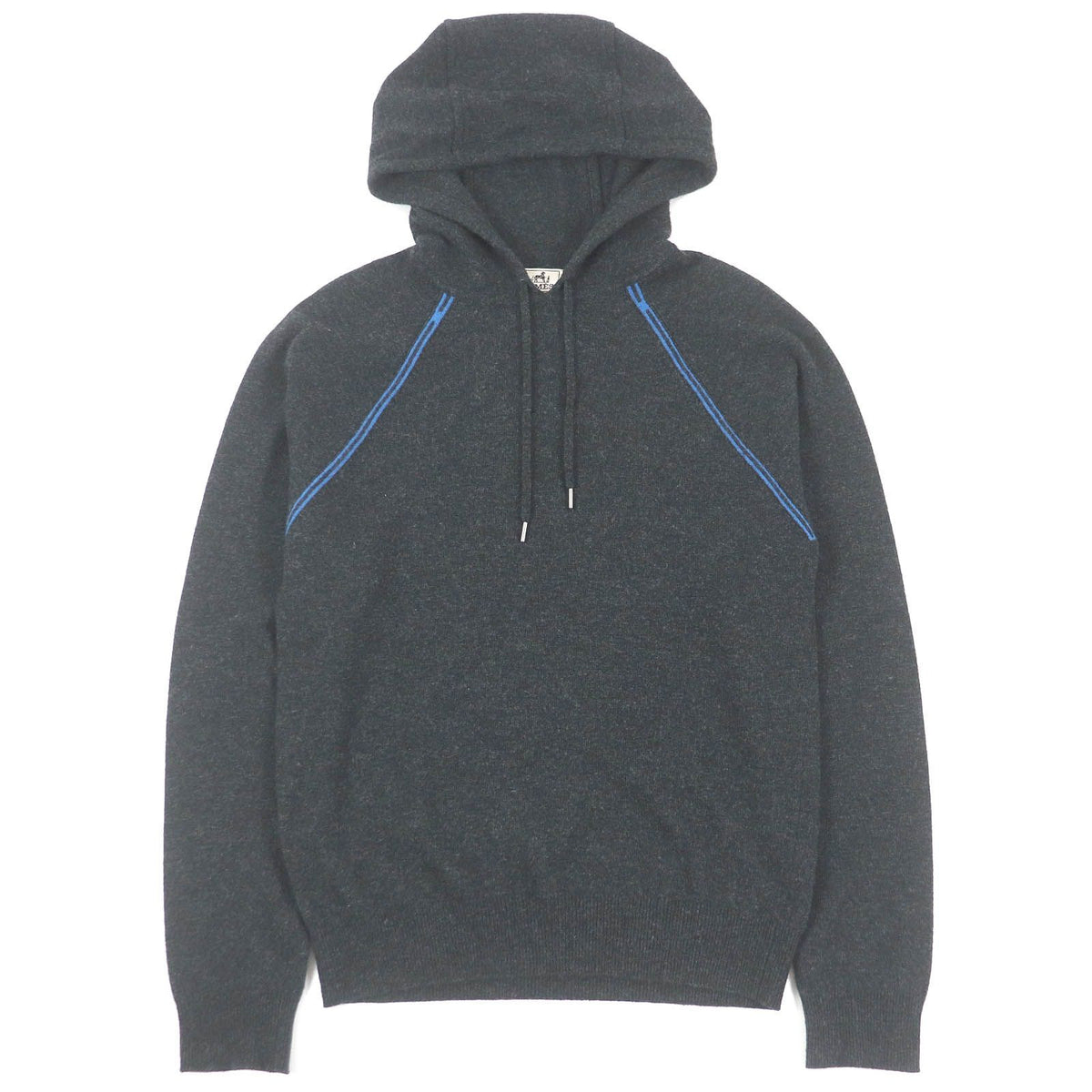 Hermes Wool Cashmere H Logo Pullover Hoodie Knit Dark Gray