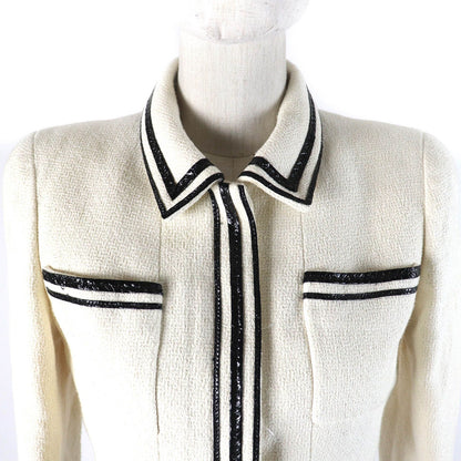 Chanel Vintage 95P Cotton 100% Masterpiece CC Logo Button Cropped Tweed Jacket — view 5