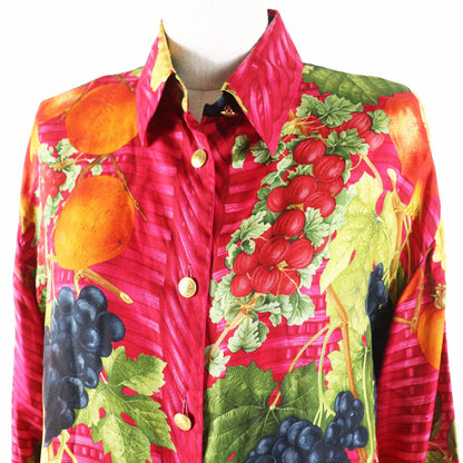 Gucci Vintage Tom Ford Era Silk 100% Fruit Print Long Sleeve Shirt with Gold — view 4