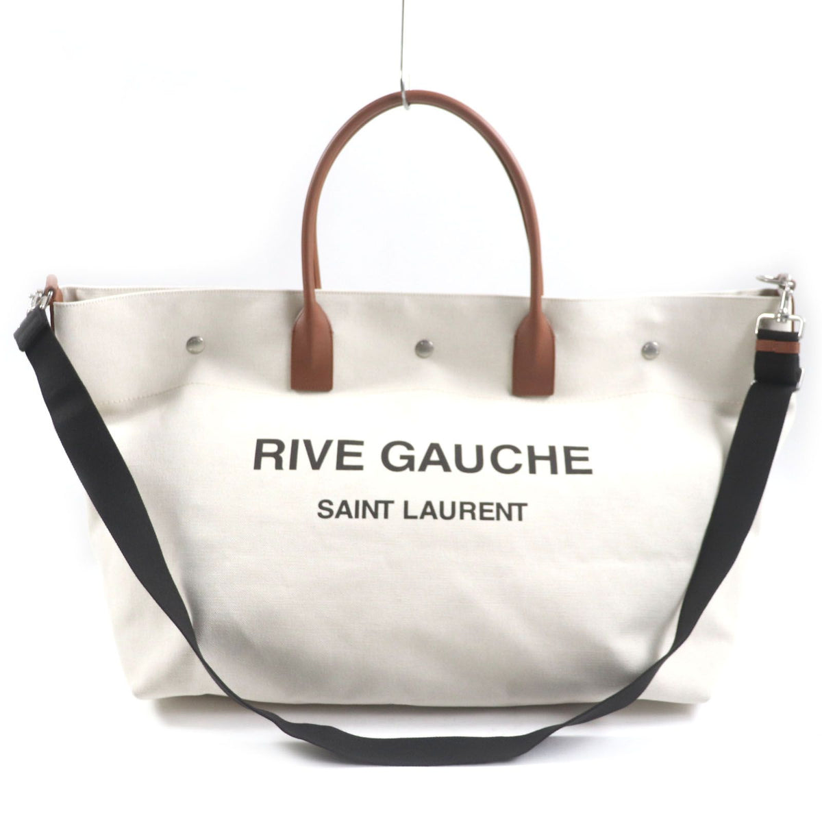 Saint Laurent Paris Rive Gauche Maxi 2-Way Shopping Canvas Leather Tote Bag