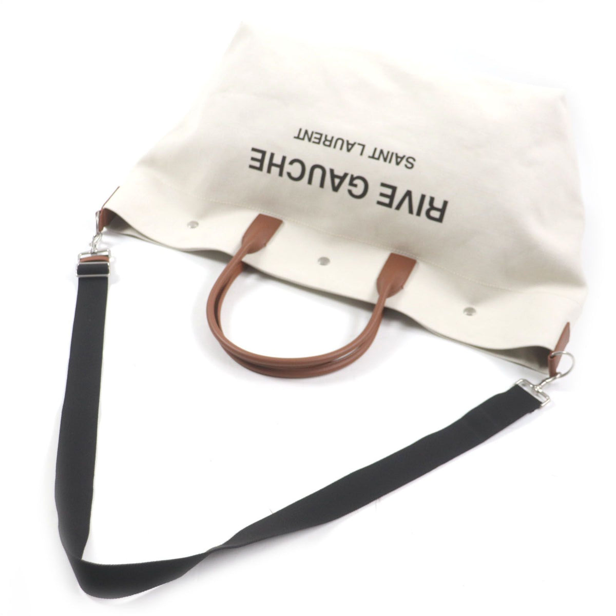 Saint Laurent Paris Rive Gauche Maxi 2-Way Shopping Canvas Leather Tote Bag — view 7
