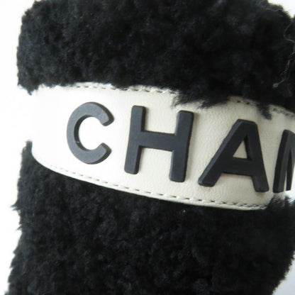 Chanel CC Logo Leather Shearling Boots Short Black White — view 6