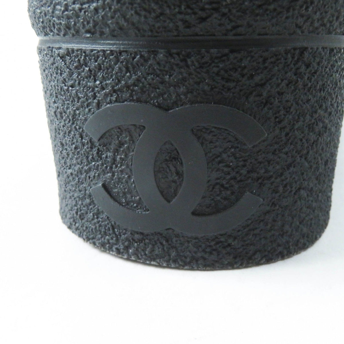Chanel CC Logo Leather Shearling Boots Short Black White — view 8