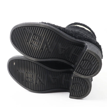 Chanel CC Logo Leather Shearling Boots Short Black White — view 4