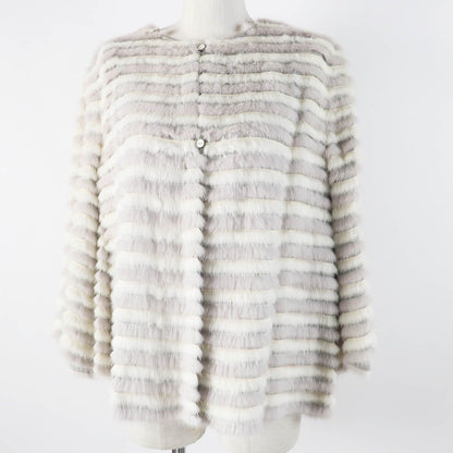 Fendi Mink Silk Shawl with Logo Button 2-Way Collarless Jacket Gray White 42 — view 3