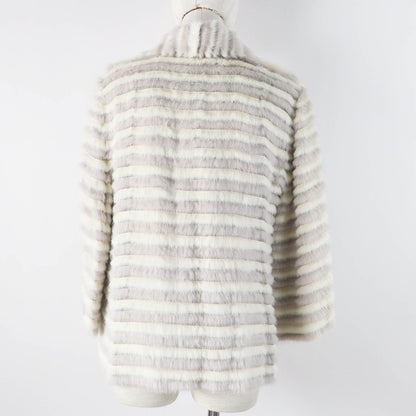 Fendi Mink Silk Shawl with Logo Button 2-Way Collarless Jacket Gray White 42 — view 5