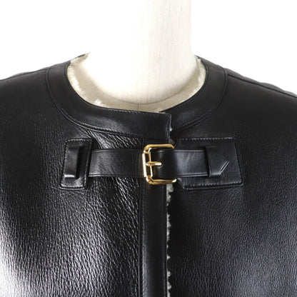Louis Vuitton Sheep Leather Reversible Belt Design Collarless Shearling Coat — view 8