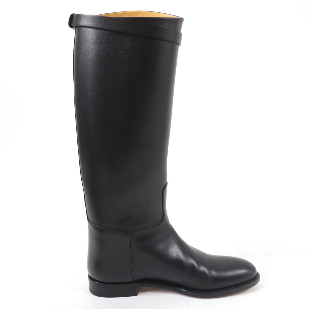 Hermes Silver Kelly Buckle Leather Jumping Long Boots Black — view 6