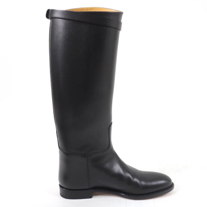 Hermes Silver Kelly Buckle Leather Jumping Long Boots Black — view 6