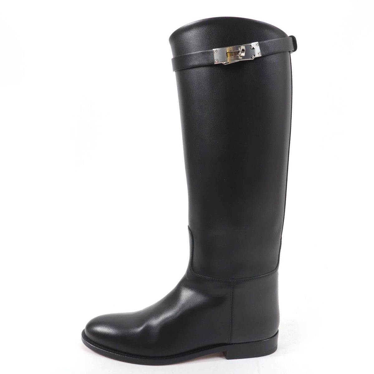 Hermes Silver Kelly Buckle Leather Jumping Long Boots Black — view 5