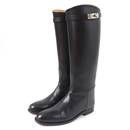 Hermes Silver Kelly Buckle Leather Jumping Long Boots Black