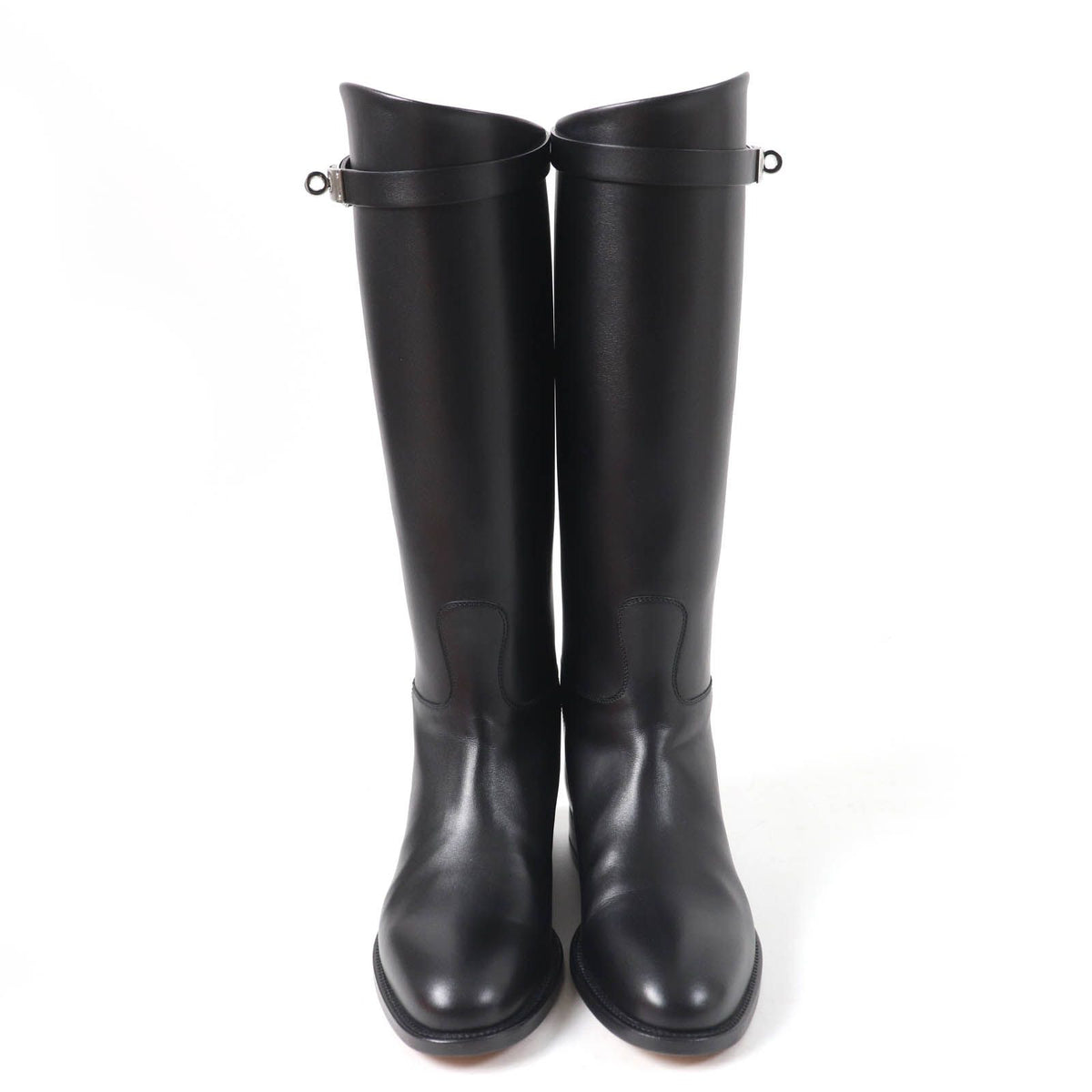 Hermes Silver Kelly Buckle Leather Jumping Long Boots Black — view 4