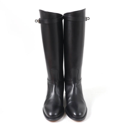 Hermes Silver Kelly Buckle Leather Jumping Long Boots Black — view 4