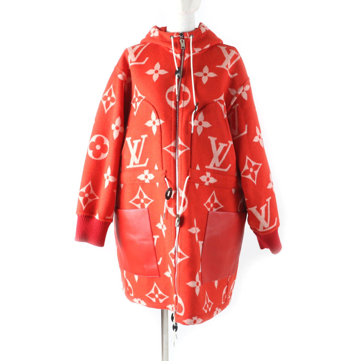Louis Vuitton Silk Blend Reversible Giant Monogram Leather Hooded Coat 38
