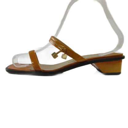 Louis Vuitton Sandals Enamel Square Toe Low Heels Cube Charm Orange — view 2