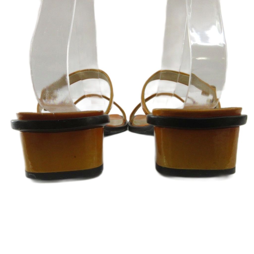 Louis Vuitton Sandals Enamel Square Toe Low Heels Cube Charm Orange — view 5
