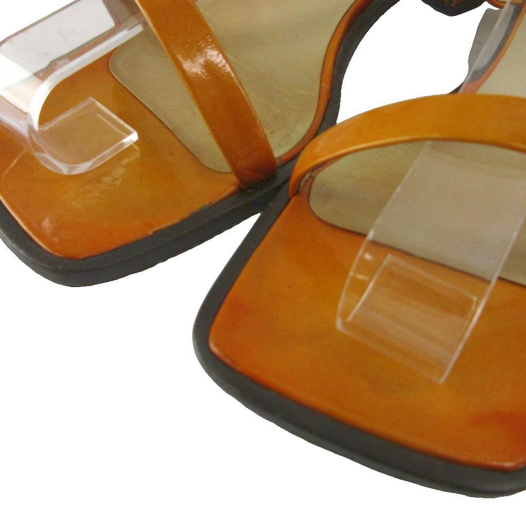 Louis Vuitton Sandals Enamel Square Toe Low Heels Cube Charm Orange — view 3