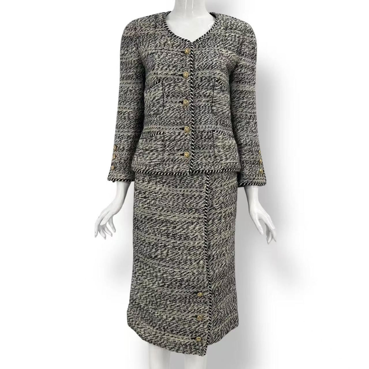Chanel Suits Set Jacket Skirt Black White