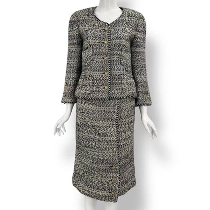 Chanel Suits Set Jacket Skirt Black White