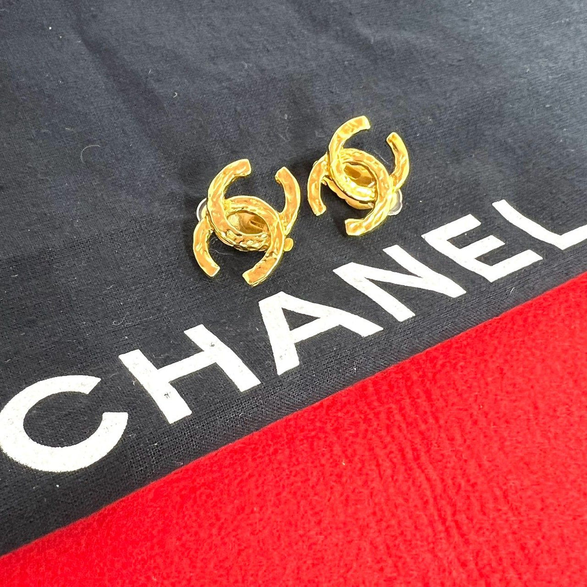 Chanel Vintage CC Logo Earrings Ear Cuff Gold