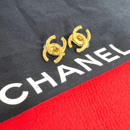Chanel Vintage CC Logo Earrings Ear Cuff Gold