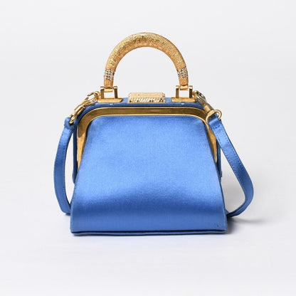 Dior Vintage Mini Kiss Lock Satin Purse Blue Gold — view 2