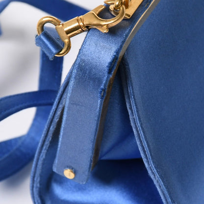 Dior Vintage Mini Kiss Lock Satin Purse Blue Gold — view 5